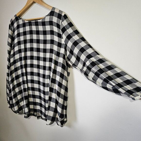 EUC LOFT CHECKERED / GINGHAM LONGSLEEVES LIGHTWEIGHT BUTTONED BACK TOP SZ XL - Picture 1 of 16
